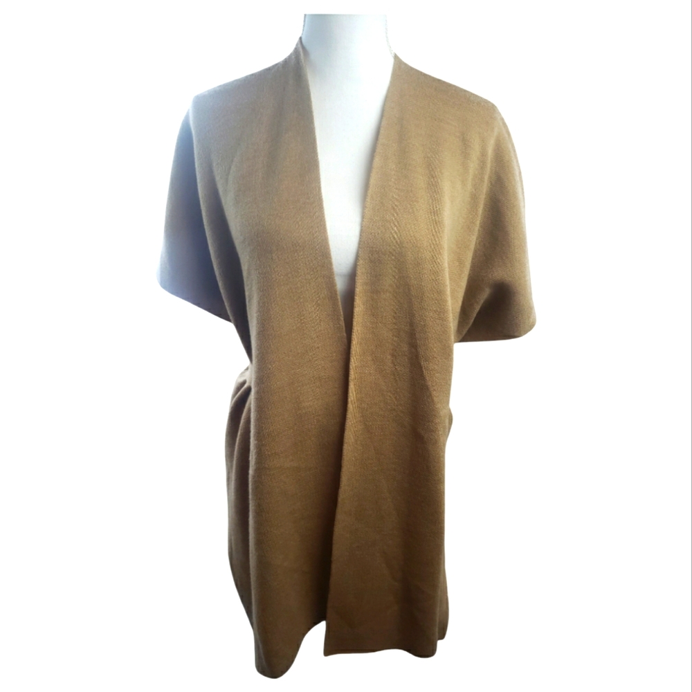 LOFT Open Front Short Sleeve Sweater Topper Cape Size XS/S Oversized in Camel